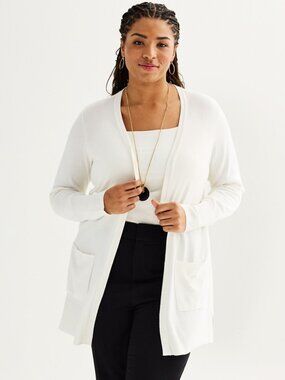 White Nine West Essential Pocketed Open Front Cardigan, Womens XL